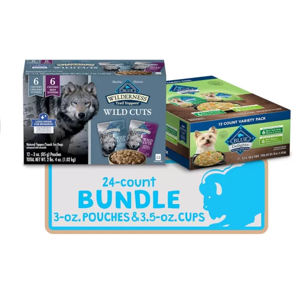 imageBlue Buffalo Wilderness Trail Toppers Wild Cuts High Protein Natural Wet Dog Food Variety Pack Chicken and Beef Bites 3oz Pouch 12 CountBUNDLE Chicken amp Beef 3 Ounce Pack of 24