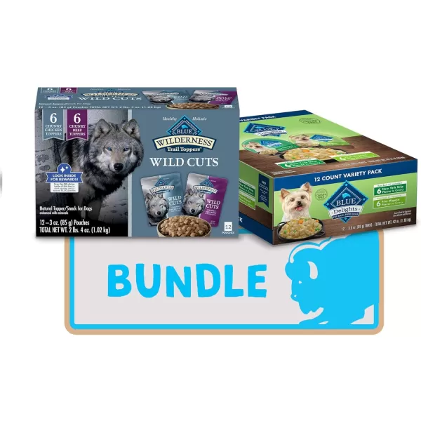 imageBlue Buffalo Wilderness Trail Toppers Wild Cuts High Protein Natural Wet Dog Food Variety Pack Chicken and Beef Bites 3oz Pouch 12 CountBUNDLE Chicken amp Beef 3 Ounce Pack of 24