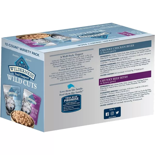 imageBlue Buffalo Wilderness Trail Toppers Wild Cuts High Protein Natural Wet Dog Food Variety Pack Chicken and Beef Bites 3oz Pouch 12 CountBeef amp Chicken 3 Ounce Pack of 12