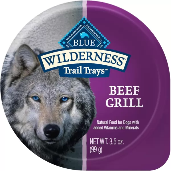 imageBlue Buffalo Wilderness Trail Trays High Protein Natural Adult Wet Dog Food Cups Beef Grill 35oz Pack of 12Beef Grill 35 Ounce Pack of 12
