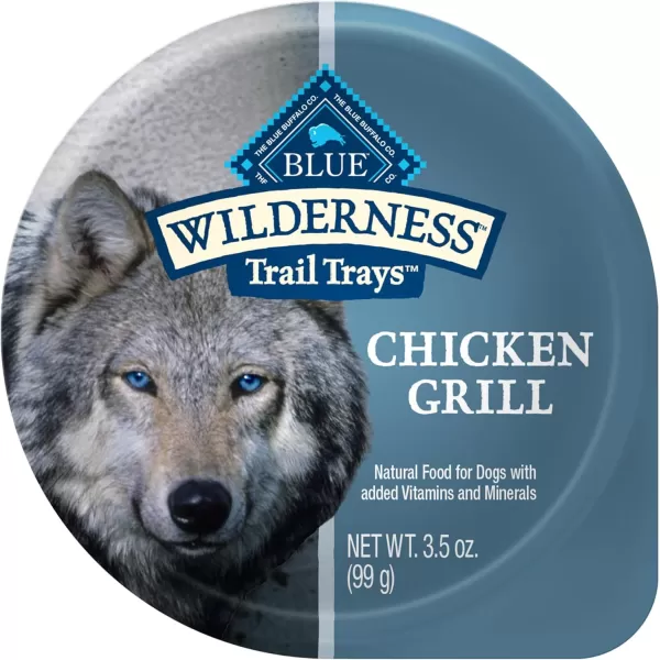 imageBlue Buffalo Wilderness Trail Trays High Protein Natural Adult Wet Dog Food Cups Beef Grill 35oz Pack of 12Chicken Grill 35 Ounce Pack of 12