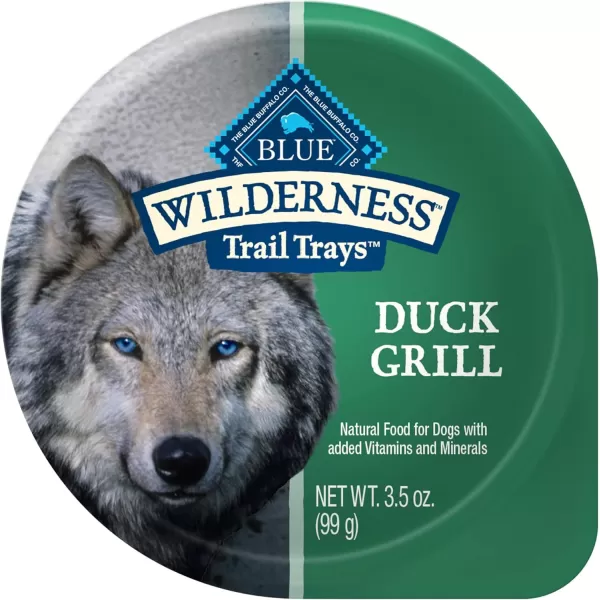 imageBlue Buffalo Wilderness Trail Trays High Protein Natural Adult Wet Dog Food Cups Beef Grill 35oz Pack of 12Duck Grill 35 Ounce Pack of 12