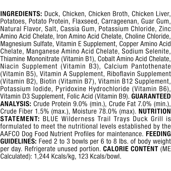 imageBlue Buffalo Wilderness Trail Trays High Protein Natural Adult Wet Dog Food Cups Beef Grill 35oz Pack of 12Duck Grill 35 Ounce Pack of 12