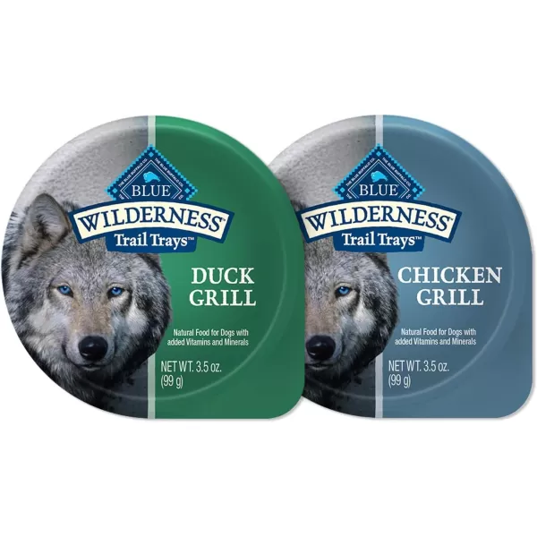 imageBlue Buffalo Wilderness Trail Trays High Protein Natural Adult Wet Dog Food Cups Beef Grill 35oz Pack of 12Variety Pack Chicken amp Duck Bundle 35oz Pack of 24