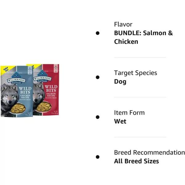 imageBlue Buffalo Wilderness Trail Treats Wild Bits High Protein Grain Free SoftMoist Training Dog Treats Chicken Recipe 10oz bagBUNDLE Salmon amp Chicken 10 Ounce Pack of 2