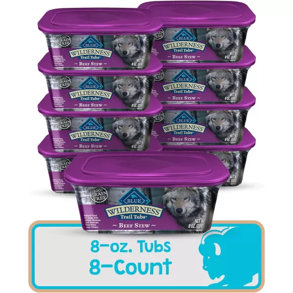 imageBlue Buffalo Wilderness Trail Tubs High Protein Natural Adult Wet Dog Food Tubs Chicken Stew 8oz Pack of 8Beef Stew 8 Ounce Pack of 8