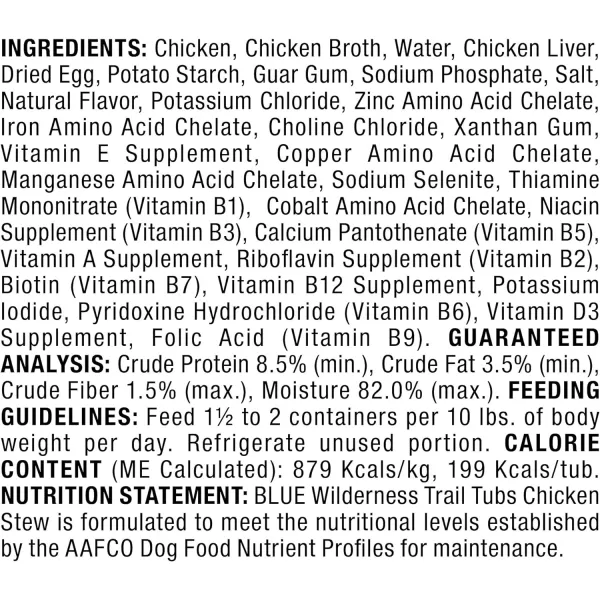 imageBlue Buffalo Wilderness Trail Tubs High Protein Natural Adult Wet Dog Food Tubs Chicken Stew 8oz Pack of 8Chicken Stew 8 Ounce Pack of 8