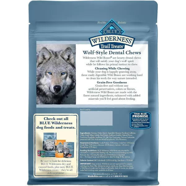 imageBlue Buffalo Wilderness Wild Bones Grain Free Dental Chews Dog Treats Medium 10oz BagLarge Bones 10 Ounce Pack of 1