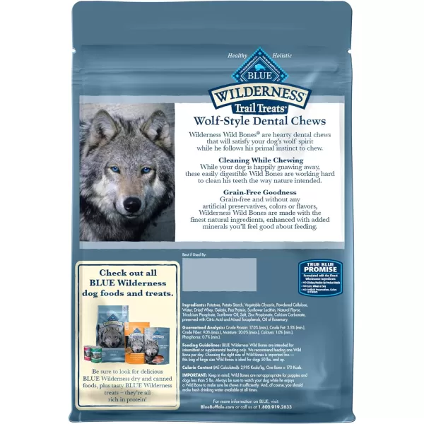 imageBlue Buffalo Wilderness Wild Bones Grain Free Dental Chews Dog Treats Medium 10oz BagLarge Bones 27 Ounce Pack of 1