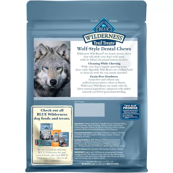 imageBlue Buffalo Wilderness Wild Bones Grain Free Dental Chews Dog Treats Medium 10oz BagMedium Bones 10 Ounce Pack of 1