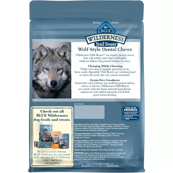 imageBlue Buffalo Wilderness Wild Bones Grain Free Dental Chews Dog Treats Medium 10oz BagMedium Bones 27 Ounce Pack of 1