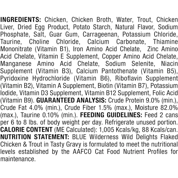 imageBlue Buffalo Wilderness Wild Delights High Protein Grain Free Natural Adult Flaked Wet Cat Food Chicken amp Turkey 3oz cans Pack of 24Chicken amp Trout 3 Ounce Pack of 24
