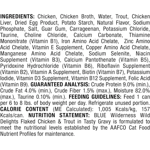 imageBlue Buffalo Wilderness Wild Delights High Protein Grain Free Natural Adult Flaked Wet Cat Food Chicken amp Turkey 3oz cans Pack of 24Chicken amp Trout 55 Ounce Pack of 24