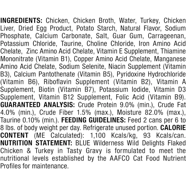 imageBlue Buffalo Wilderness Wild Delights High Protein Grain Free Natural Adult Flaked Wet Cat Food Chicken amp Turkey 3oz cans Pack of 24Chicken amp Turkey 3 Ounce Pack of 24