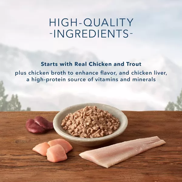 imageBlue Buffalo Wilderness Wild Delights High Protein Grain Free Natural Adult Minced Wet Cat Food Chicken amp Trout 55 oz cans Pack of 24Chicken amp Trout