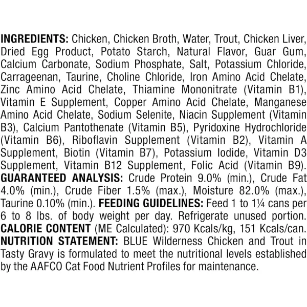 imageBlue Buffalo Wilderness Wild Delights High Protein Grain Free Natural Adult Minced Wet Cat Food Chicken amp Trout 55 oz cans Pack of 24Chicken amp Trout