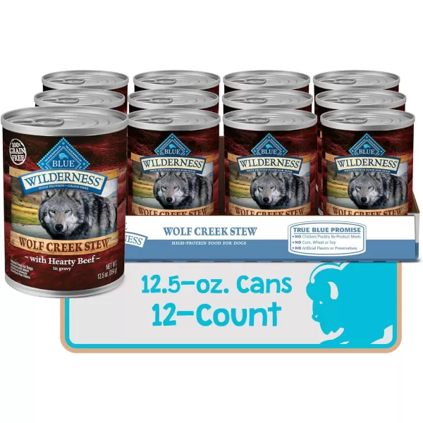 imageBlue Buffalo Wilderness Wolf Creek Stew High Protein Natural Wet Dog Food Savory Salmon Stew in gravy 125oz cans Pack of 12Beef Stew 125 Ounce Pack of 12