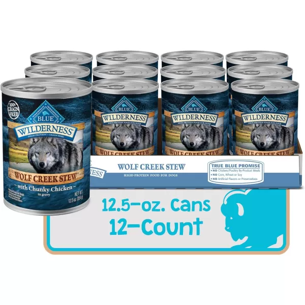 imageBlue Buffalo Wilderness Wolf Creek Stew High Protein Natural Wet Dog Food Savory Salmon Stew in gravy 125oz cans Pack of 12Chicken Stew 125 Ounce Pack of 12