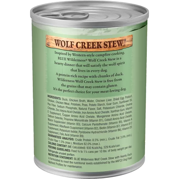 imageBlue Buffalo Wilderness Wolf Creek Stew High Protein Natural Wet Dog Food Savory Salmon Stew in gravy 125oz cans Pack of 12Duck Stew 125 Ounce Pack of 12