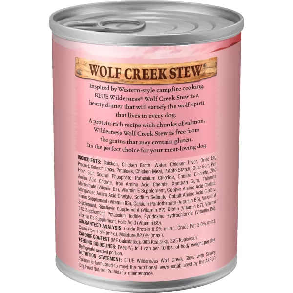 imageBlue Buffalo Wilderness Wolf Creek Stew High Protein Natural Wet Dog Food Savory Salmon Stew in gravy 125oz cans Pack of 12Salmon Stew 125 Ounce Pack of 12
