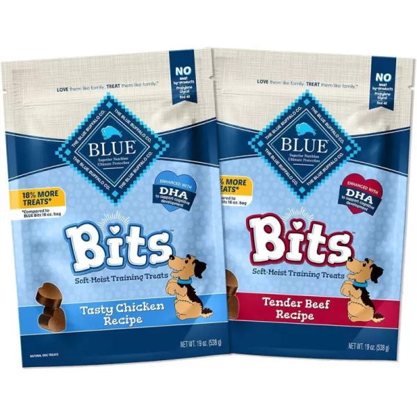 imageBlue Buffalo BLUE Bits Natural SoftMoist Training Dog Treats Chicken Recipe 19oz BagVariety Pack Chicken amp Beef 19 Ounce Pack of 2