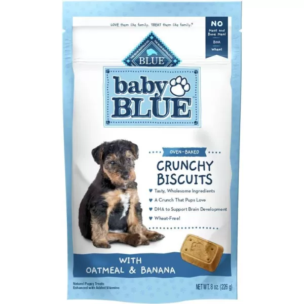 imageBlue Buffalo Baby BLUE Crunchy Biscuits Natural Puppy Dog Treat Biscuits Oatmeal amp Banana 8oz BagBlue Buffalo Baby BLUE Crunchy Biscuits Natural Puppy Dog Treat Biscuits Oatmeal amp Banana 8oz Bag