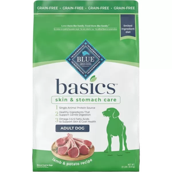 imageBlue Buffalo Basics Skin amp Stomach Care Grain Free Natural Adult Dry Dog Food Lamb amp Potato 22lbBlue Buffalo Basics Skin amp Stomach Care Grain Free Natural Adult Dry Dog Food Lamb amp Potato 22lb