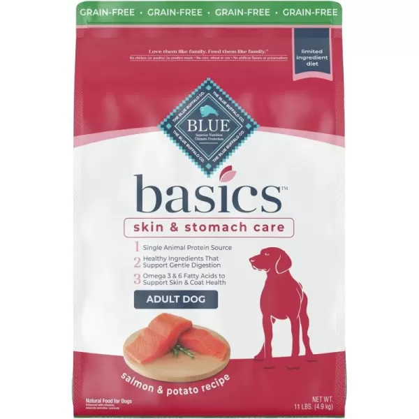 imageBlue Buffalo Basics Skin amp Stomach Care Grain Free Natural Adult Dry Dog Food Salmon amp Potato 11lbBlue Buffalo Basics Skin amp Stomach Care Grain Free Natural Adult Dry Dog Food Salmon amp Potato 11lb