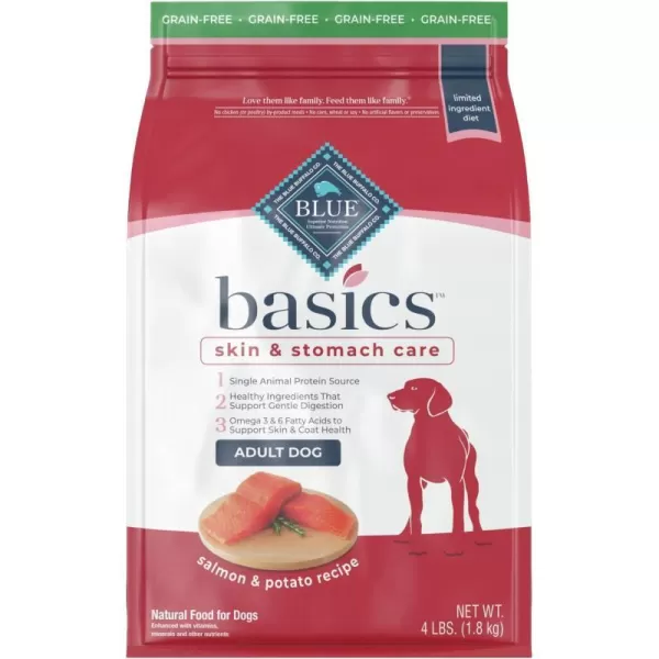 imageBlue Buffalo Basics Skin amp Stomach Care Grain Free Natural Adult Dry Dog Food Salmon amp Potato 4lbBlue Buffalo Basics Skin amp Stomach Care Grain Free Natural Adult Dry Dog Food Salmon amp Potato 4lb