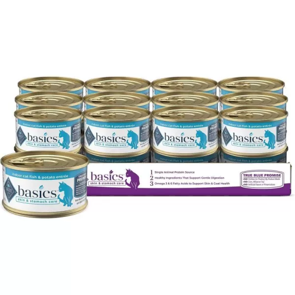 imageBlue Buffalo Basics Skin amp Stomach Care Grain Free Natural Adult Pate Wet Cat Food Indoor Duck 3oz cans Pack of 24Fish