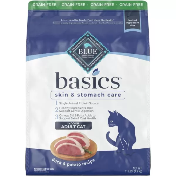 imageBlue Buffalo Basics Skin amp Stomach Care Grain Free Natural Indoor Adult Dry Cat Food Duck amp Potato 5lbDuck amp Potato 11 Pound Pack of 1