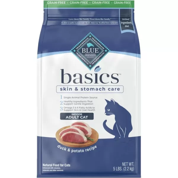 imageBlue Buffalo Basics Skin amp Stomach Care Grain Free Natural Indoor Adult Dry Cat Food Duck amp Potato 5lbDuck amp Potato 5 Pound Pack of 1