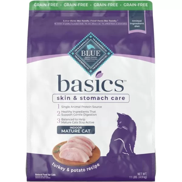 imageBlue Buffalo Basics Skin amp Stomach Care Grain Free Natural Indoor Mature Dry Cat Food Turkey amp Potato 5lbTurkey amp Potato 11 Pound Pack of 1