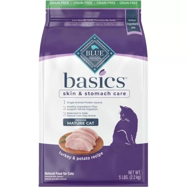 imageBlue Buffalo Basics Skin amp Stomach Care Grain Free Natural Indoor Mature Dry Cat Food Turkey amp Potato 5lbTurkey amp Potato 5 Pound Pack of 1