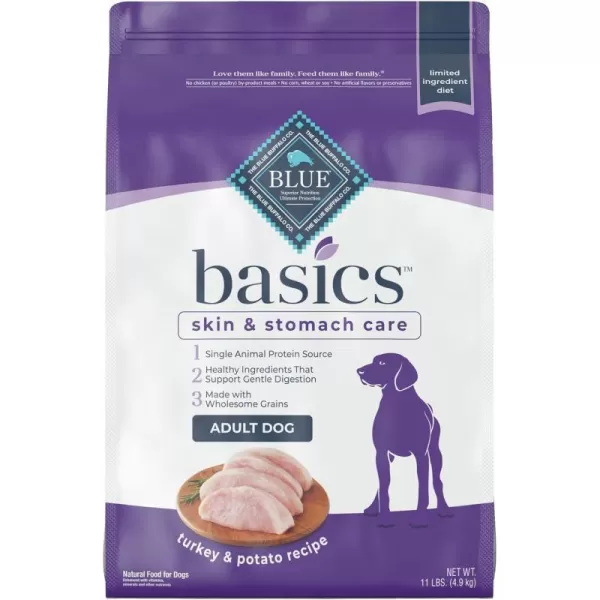 imageBlue Buffalo Basics Skin amp Stomach Care Natural Adult Dry Dog Food Salmon amp Potato 11lbTurkey amp Potato 11 Pound Pack of 1