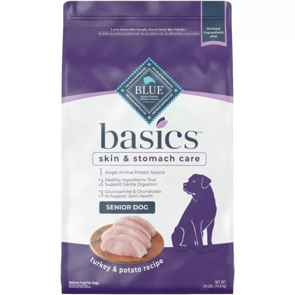 imageBlue Buffalo Basics Skin amp Stomach Care Natural Senior Dry Dog Food Turkey amp Potato 24lbDry Dog Food 24 Pound Pack of 1