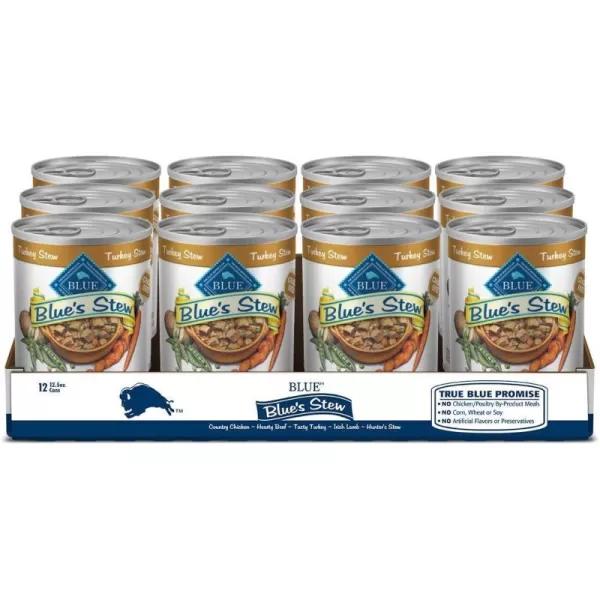 imageBlue Buffalo Blues Stew Natural Adult Wet Dog Food Beef Stew 125oz can Pack of 12Turkey 125 Ounce Pack of 12