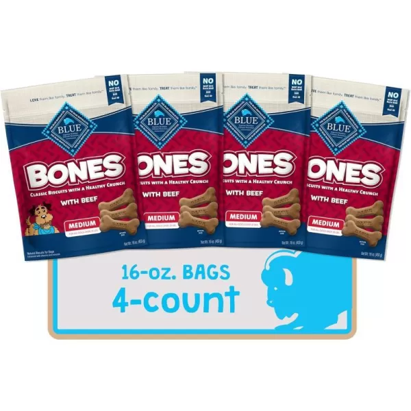 imageBlue Buffalo Bones Natural Crunchy Dog Treats Large Dog Biscuits Chicken 16oz bag 4 countBeef 16 Ounce Pack of 4 Medium Biscuits