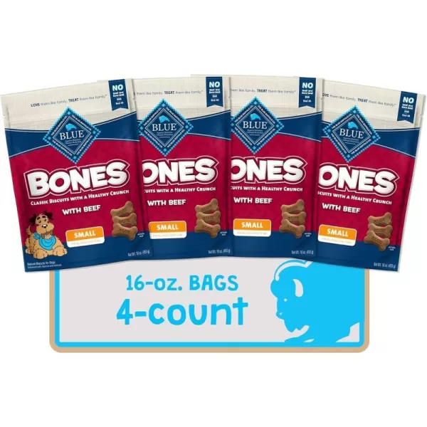 imageBlue Buffalo Bones Natural Crunchy Dog Treats Large Dog Biscuits Chicken 16oz bag 4 countBeef 16 Ounce Pack of 4 Small Biscuits