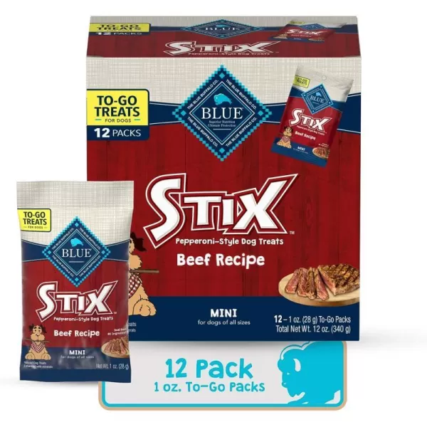 imageBlue Buffalo Bones Natural Crunchy Dog Treats TOGO Mini Dog Biscuits Beef 1oz Bags Pack of 12BLUE Stix Beef 1 Ounce Pack of 12