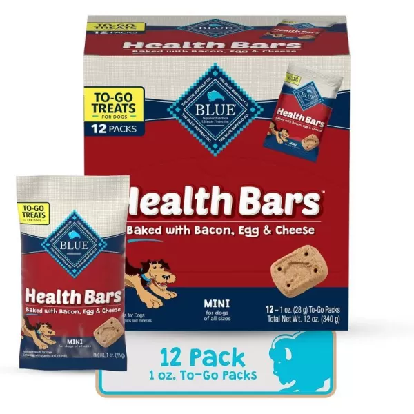 imageBlue Buffalo Bones Natural Crunchy Dog Treats TOGO Mini Dog Biscuits Beef 1oz Bags Pack of 12MINIBacon Egg amp Cheese 1 Ounce Pack of 12