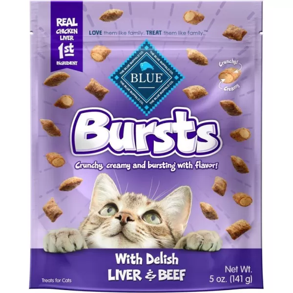 imageBlue Buffalo Bursts Crunchy Cat Treats Variety Pack Chicken Chicken Liver and Beef and Seafood 5oz Bags 3 countChicken Liver amp Beef 5 Ounce Pack of 1