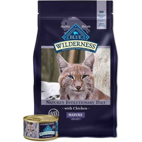 imageBlue Buffalo Cat Food for Mature Cats Natural Chicken Recipe Senior Dry Cat Food 5 lb bagBundle  Dry  Wet Food Bundle  5 lb  3 oz Pack of 24