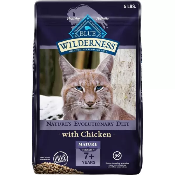 imageBlue Buffalo Cat Food for Mature Cats Natural Chicken Recipe Senior Dry Cat Food 5 lb bagDry Cat Food 5 Pound Pack of 1