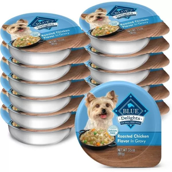 imageBlue Buffalo Delights Natural Adult Small Breed Wet Dog Food Cup Roasted Chicken Flavor in Hearty Gravy 35oz Pack of 12Chicken 35 Ounce Pack of 12