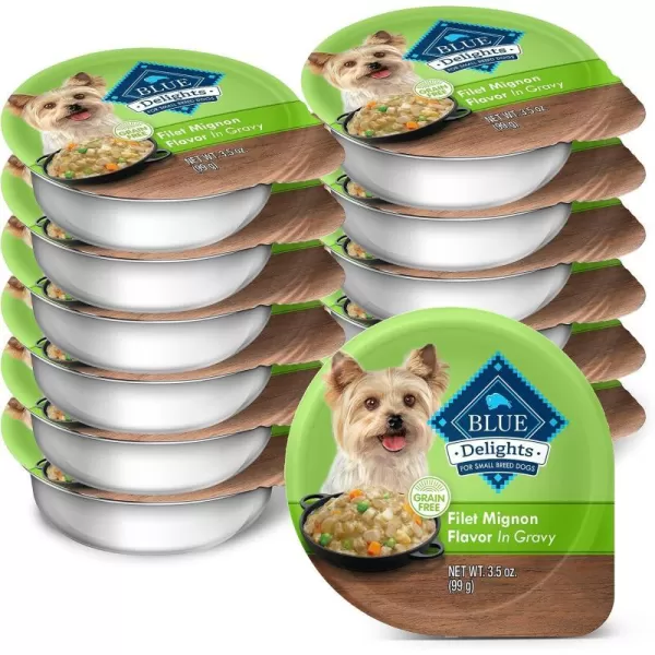 imageBlue Buffalo Delights Natural Adult Small Breed Wet Dog Food Cup Roasted Chicken Flavor in Hearty Gravy 35oz Pack of 12Filet Mignon 35 Ounce Pack of 12