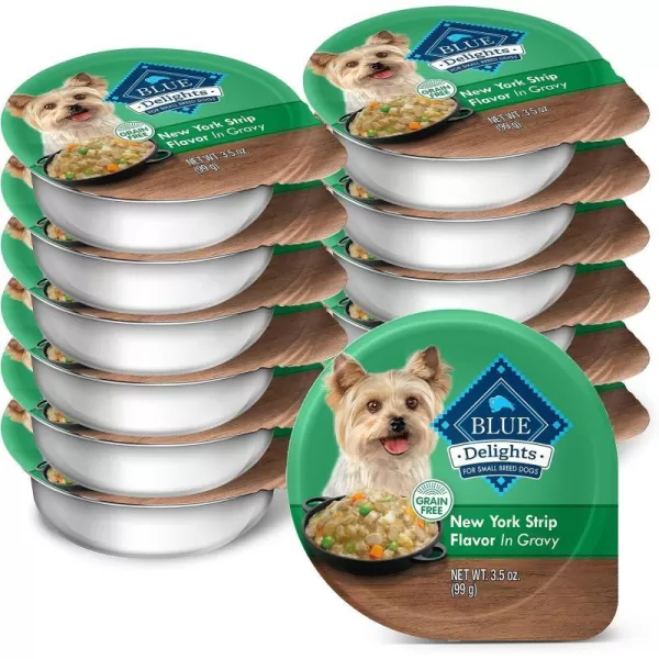 imageBlue Buffalo Delights Natural Adult Small Breed Wet Dog Food Cup Roasted Chicken Flavor in Hearty Gravy 35oz Pack of 12New York Strip 35 Ounce Pack of 12