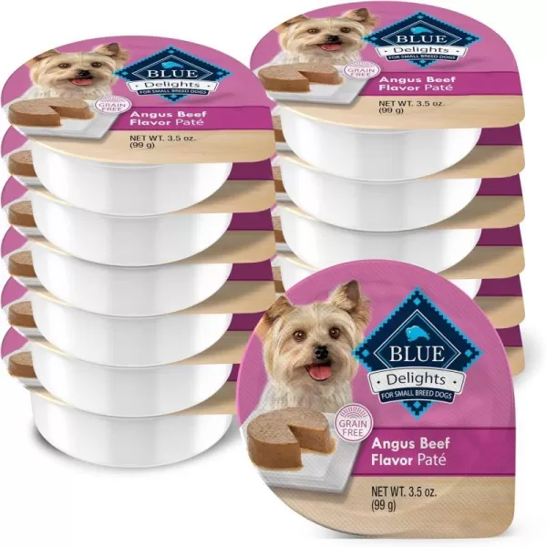 imageBlue Buffalo Delights Natural Adult Small Breed Wet Dog Food Cups Pate Style Filet Mignon and Porterhouse 35oz 12 Pack 6 of Each FlavorAngus Beef 35 Ounce Pack of 12