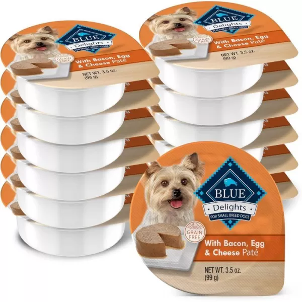 imageBlue Buffalo Delights Natural Adult Small Breed Wet Dog Food Cups Pate Style Filet Mignon and Porterhouse 35oz 12 Pack 6 of Each FlavorBacon Egg amp Cheese 35 Ounce Pack of 12