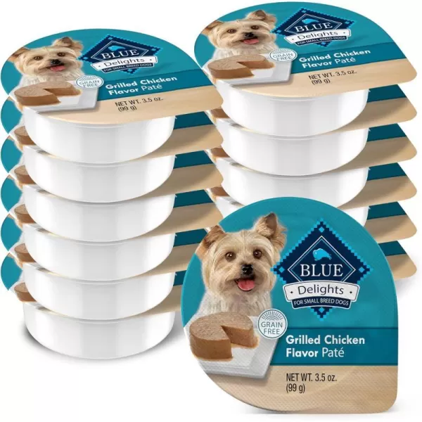 imageBlue Buffalo Delights Natural Adult Small Breed Wet Dog Food Cups Pate Style Filet Mignon and Porterhouse 35oz 12 Pack 6 of Each FlavorChicken 35 Ounce Pack of 12